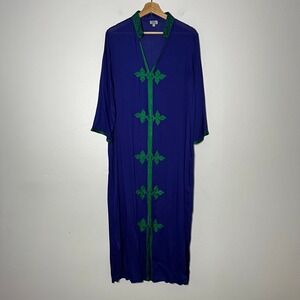 Folkloore Cotton Lightweight Moroccan Kaftan Maxi Dress‎ Blue Green size 2